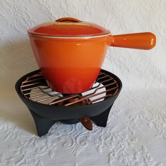 Le Creuset Fondue Pot Enamel Cast Iron With Base Vintage - Picture 2 of 9